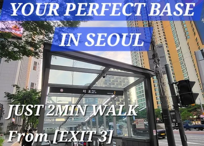 Mapo Station 2min, Spacious 2 Rooms, Queen Bed, 15min To Hongdae, Yeouido, Gwanghwamun By Subway *